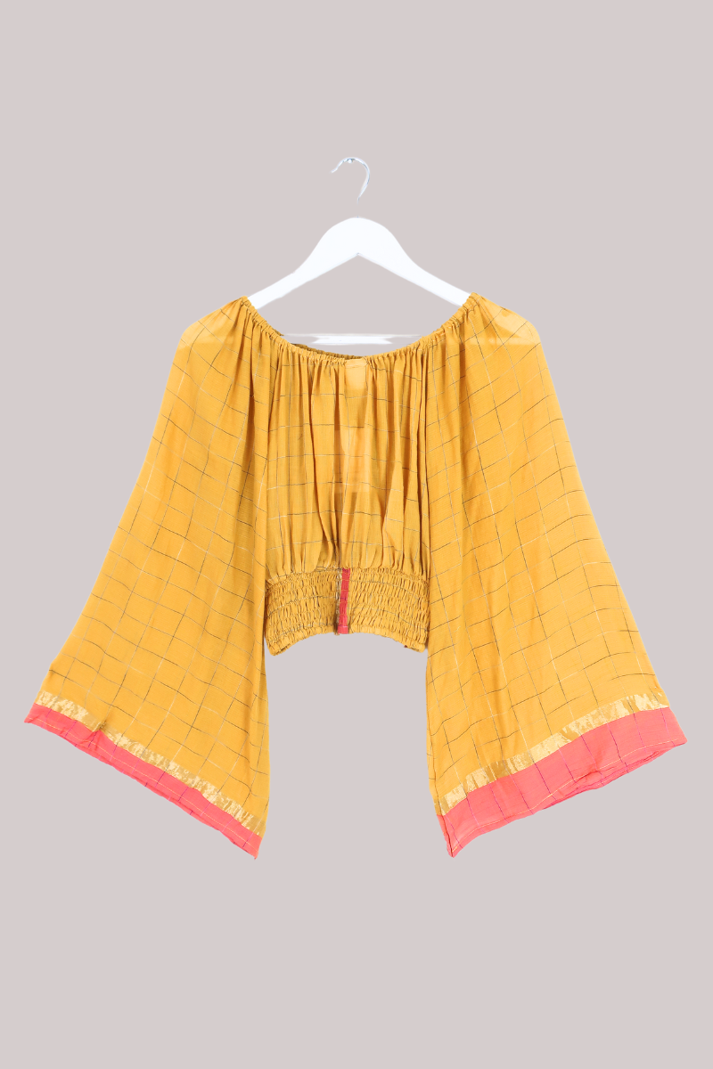 Scorpio Vintage Cotton Top - Golden Turmeric Check - Free Size