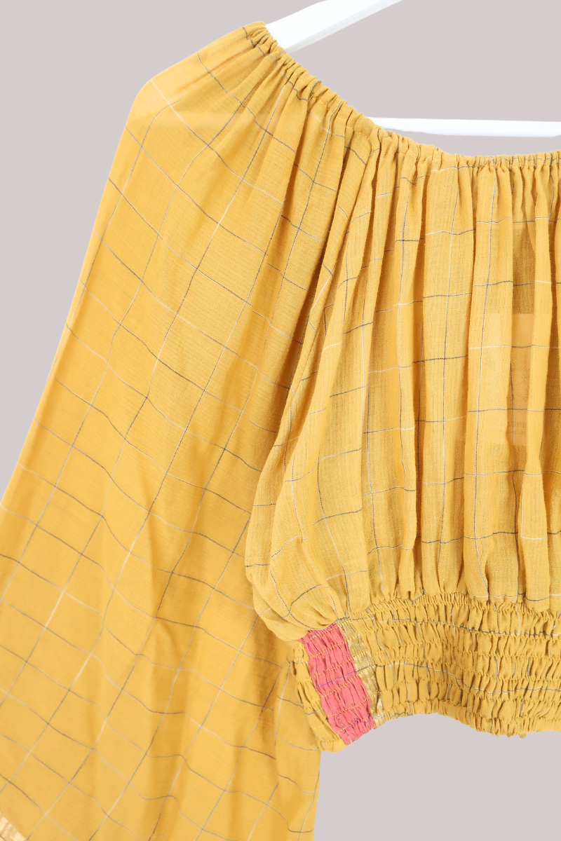 Scorpio Vintage Cotton Top - Golden Turmeric Check - Free Size