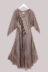 Goddess Pure Silk Dress - Black Floral Motif - Size M/L