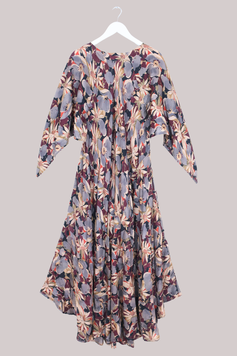 Goddess Pure Silk Dress - Burgundy Bouquet - Size L