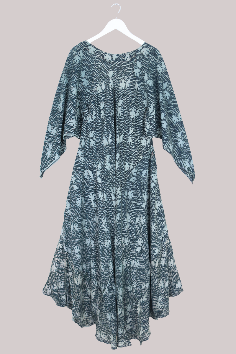 Goddess Pure Silk Dress - Monochrome Polka Florals - Size XL/XXL