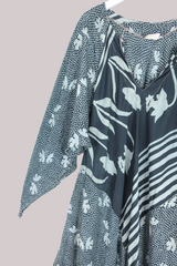 Goddess Pure Silk Dress - Monochrome Polka Florals - Size XL/XXL
