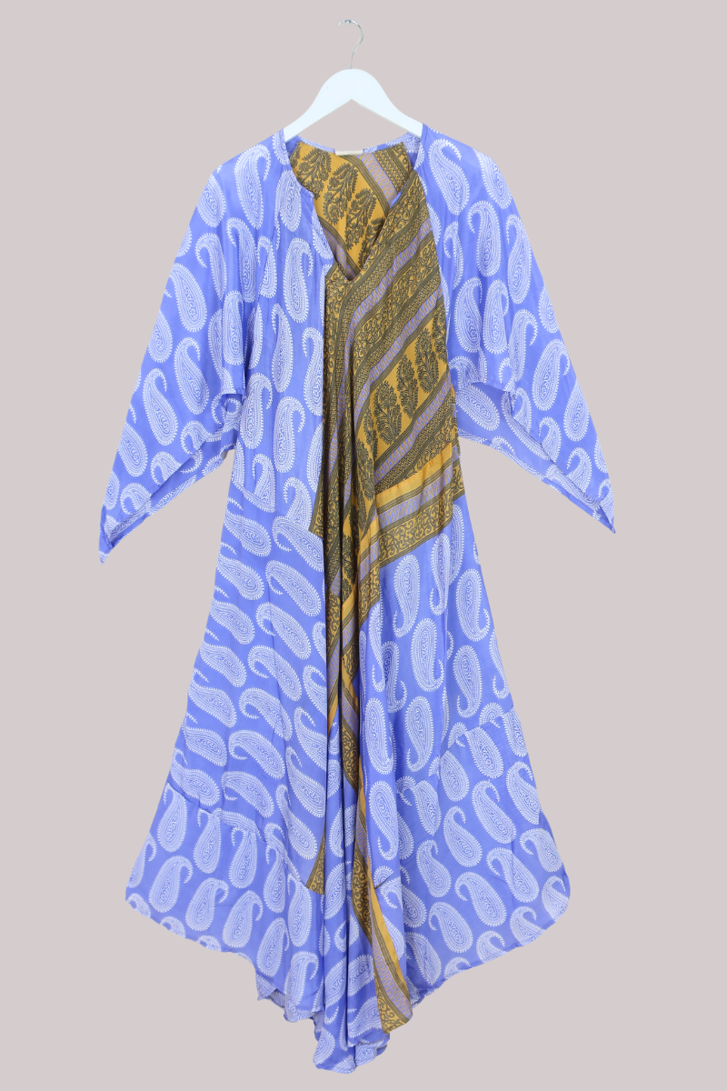 Goddess Vintage Sari Dress - Powder Blue Paisley - Size XL/XXL