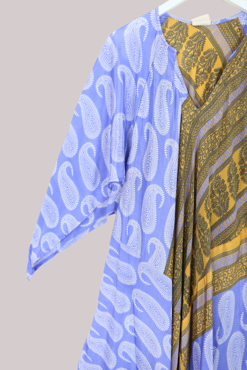 Goddess Vintage Sari Dress - Powder Blue Paisley - Size XL/XXL