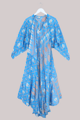 Goddess Vintage Sari Dress - Sky Blue Beige - Size XL/XXL