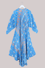 Goddess Vintage Sari Dress - Sky Blue Beige - Size XL/XXL