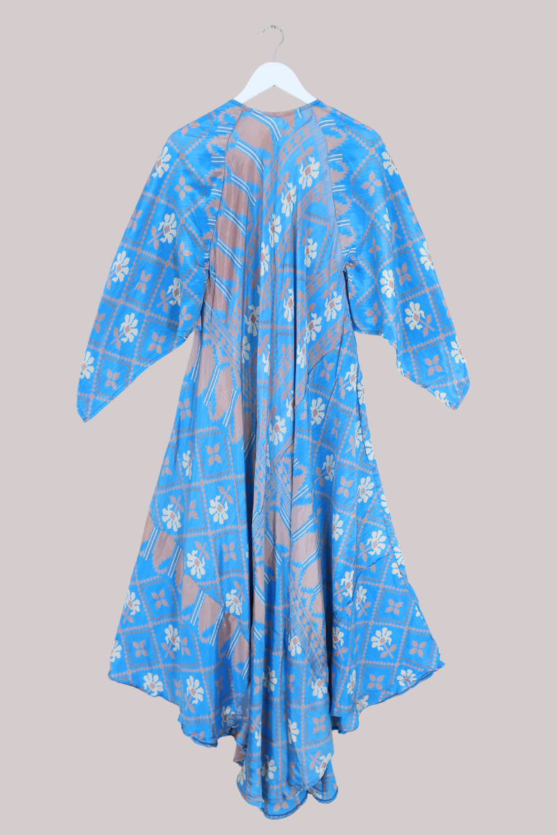 Goddess Vintage Sari Dress - Sky Blue Beige - Size XL/XXL