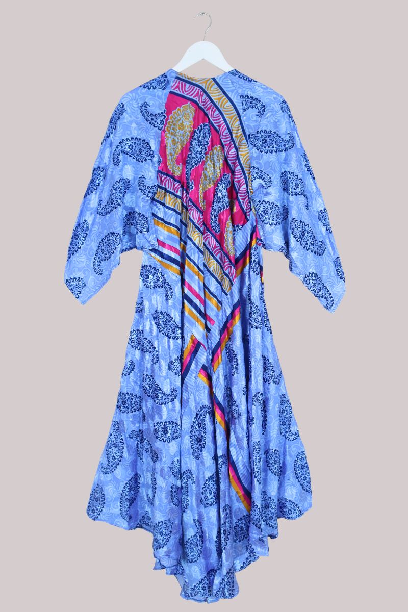 Goddess Vintage Sari Dress - Cerulean Magenta Paisley - Size XL/XXL
