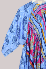 Goddess Vintage Sari Dress - Cerulean Magenta Paisley - Size XL/XXL