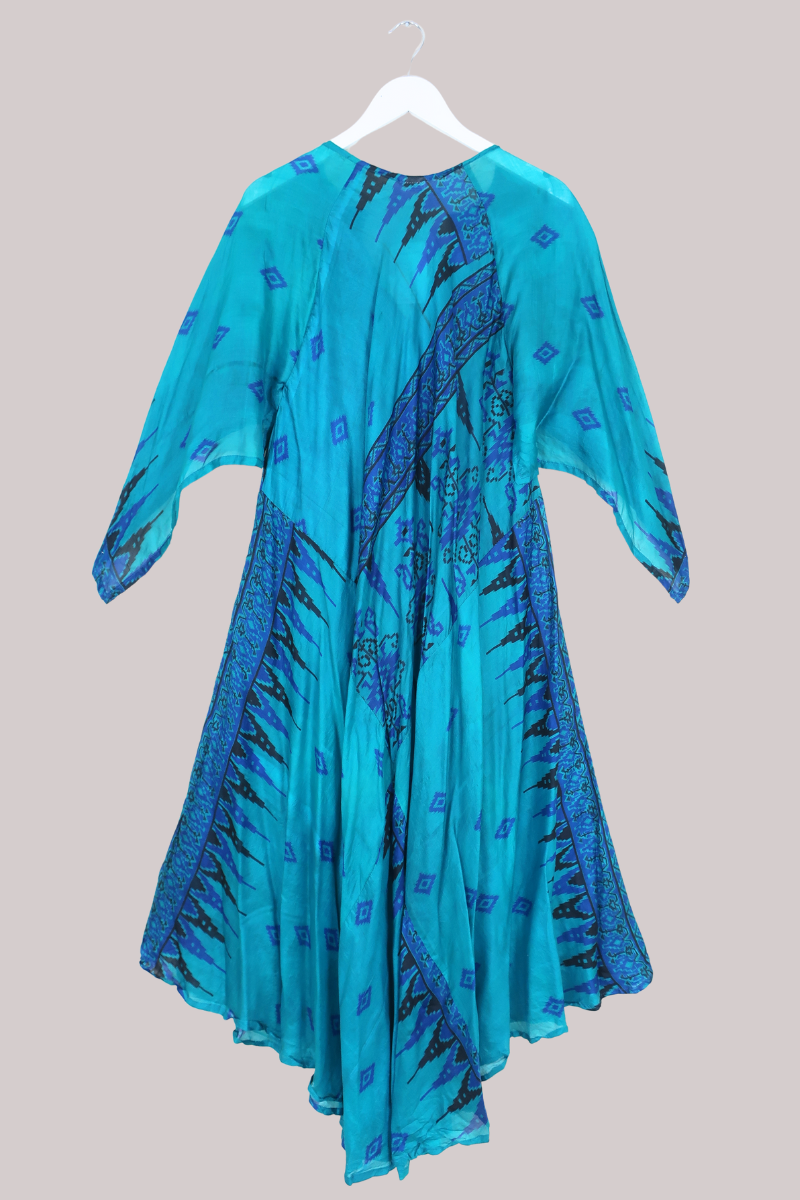 Goddess Pure Silk Dress - Teal Abstract Print - Size XL/XXL