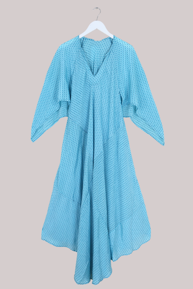 Goddess Vintage Sari Dress - Blue Tulips - Size XL/XXL