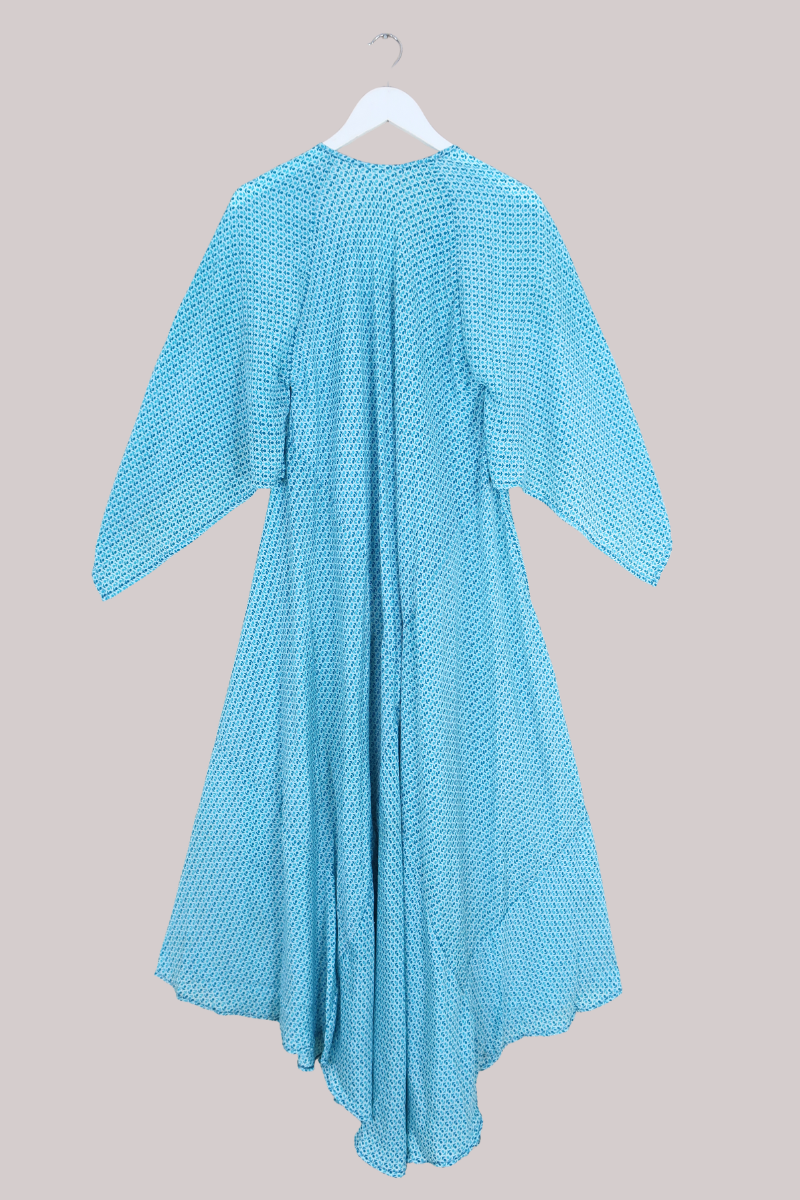 Goddess Vintage Sari Dress - Blue Tulips - Size XL/XXL