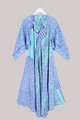 Goddess Vintage Sari Dress - Moroccan Lilac & Blue Print - Size M/L