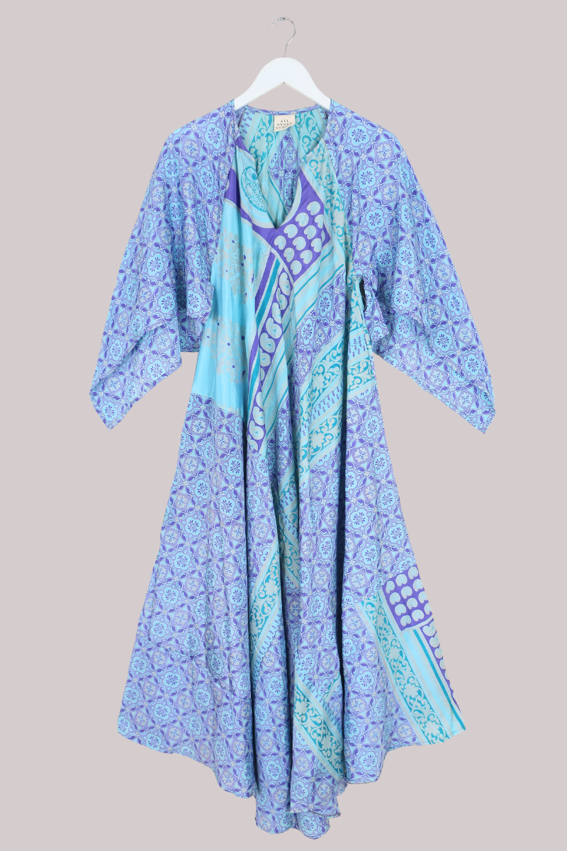 Goddess Vintage Sari Dress - Moroccan Lilac & Blue Print - Size M/L