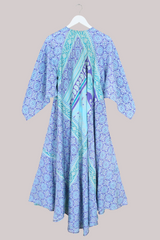 Goddess Vintage Sari Dress - Moroccan Lilac & Blue Print - Size M/L