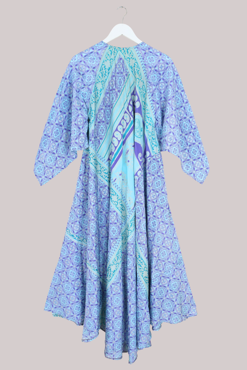 Goddess Vintage Sari Dress - Moroccan Lilac & Blue Print - Size M/L