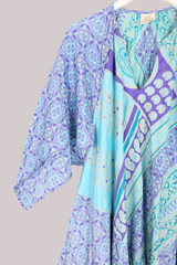 Goddess Vintage Sari Dress - Moroccan Lilac & Blue Print - Size M/L