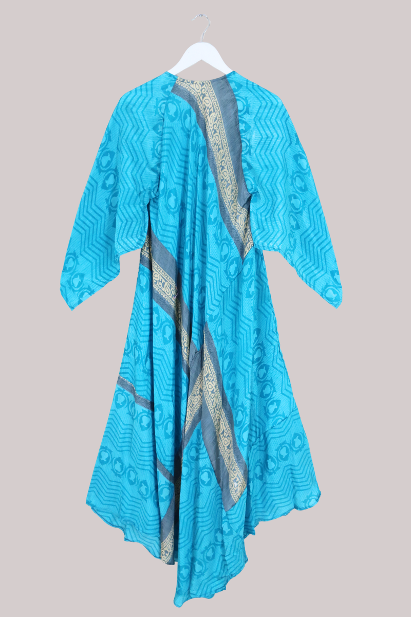 Goddess Vintage Sari Dress - Abstract Turquoise - Size L/XL