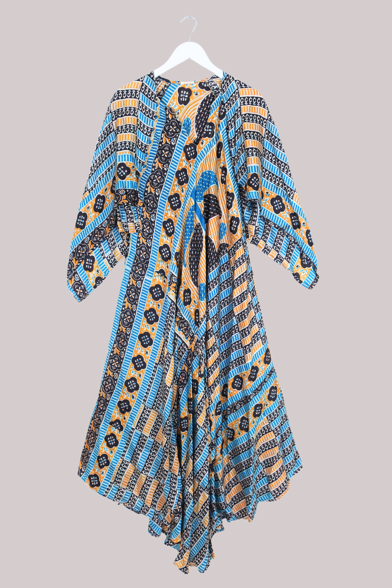 Goddess Pure Silk Dress - Retro Flowers - Size L/XL