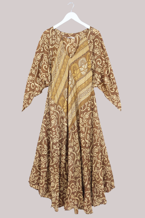 Goddess Pure Silk Dress - Saddle Brown Vines - Size M/L