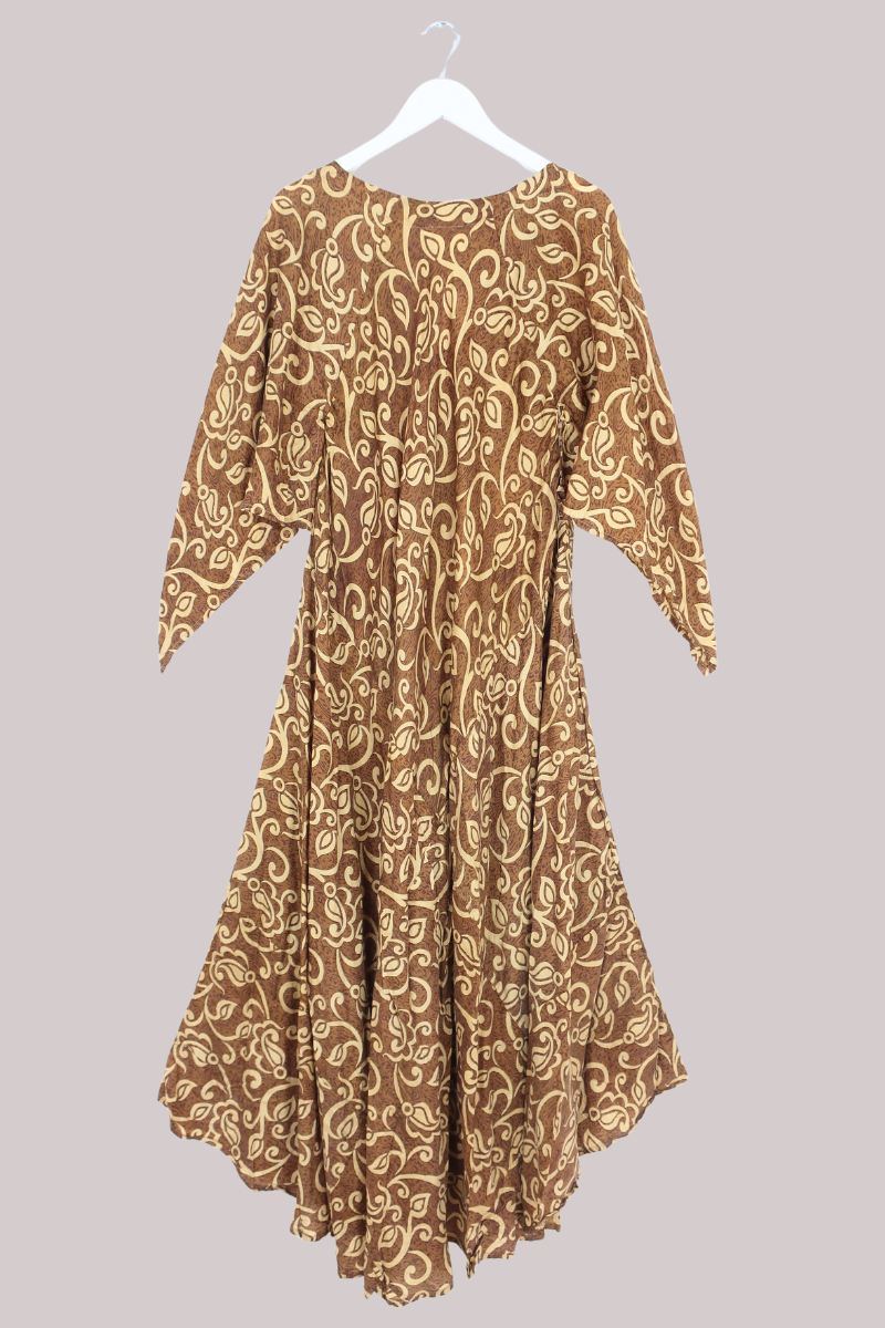 Goddess Pure Silk Dress - Saddle Brown Vines - Size M/L
