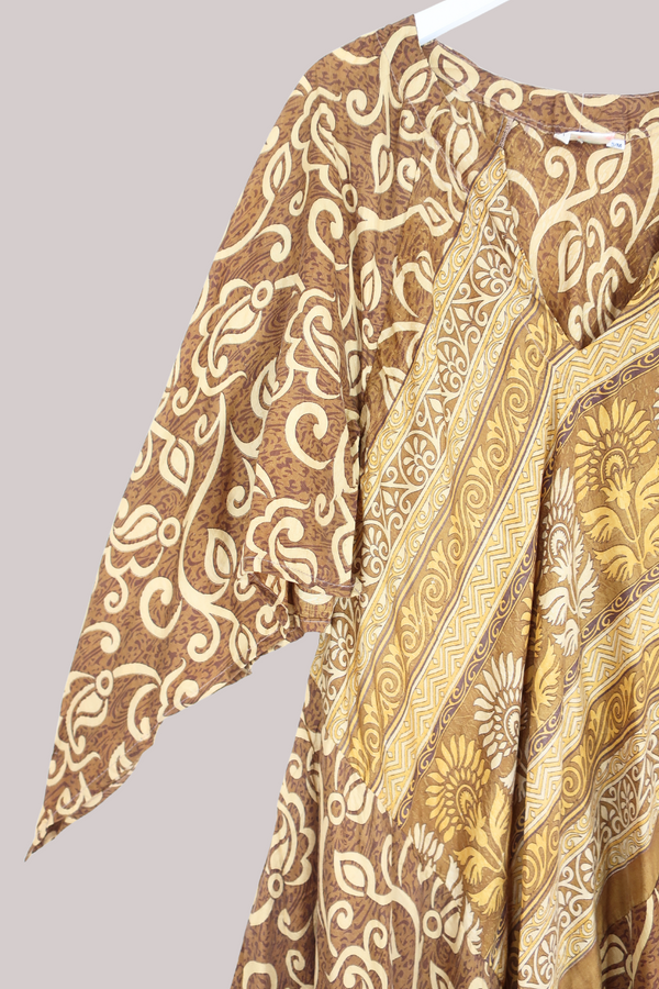 Goddess Pure Silk Dress - Saddle Brown Vines - Size M/L
