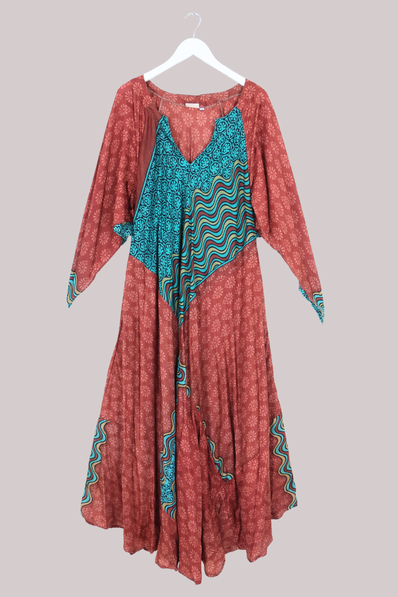 Goddess Pure Silk Dress - Retro Waves - Size XL/XXL