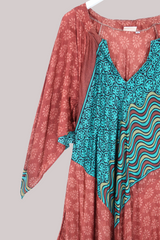 Goddess Pure Silk Dress - Retro Waves - Size XL/XXL
