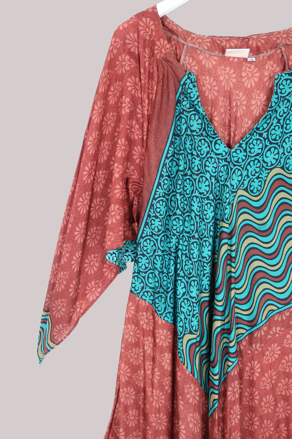 Goddess Pure Silk Dress - Retro Waves - Size XL/XXL