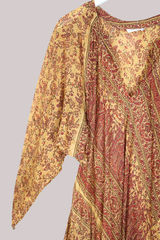 Goddess Pure Silk Dress - Crimson & Gold Wildflowers - Size L/XL