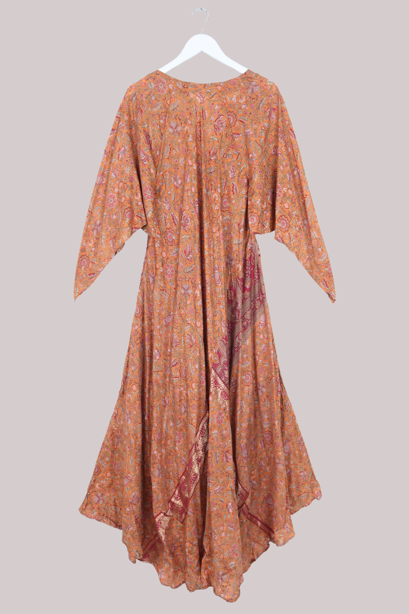Goddess Pure Silk Dress - Copper & Ruby Print - Size M/L