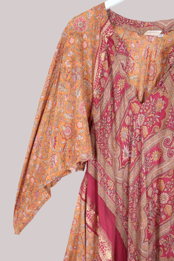 Goddess Pure Silk Dress - Copper & Ruby Print - Size M/L