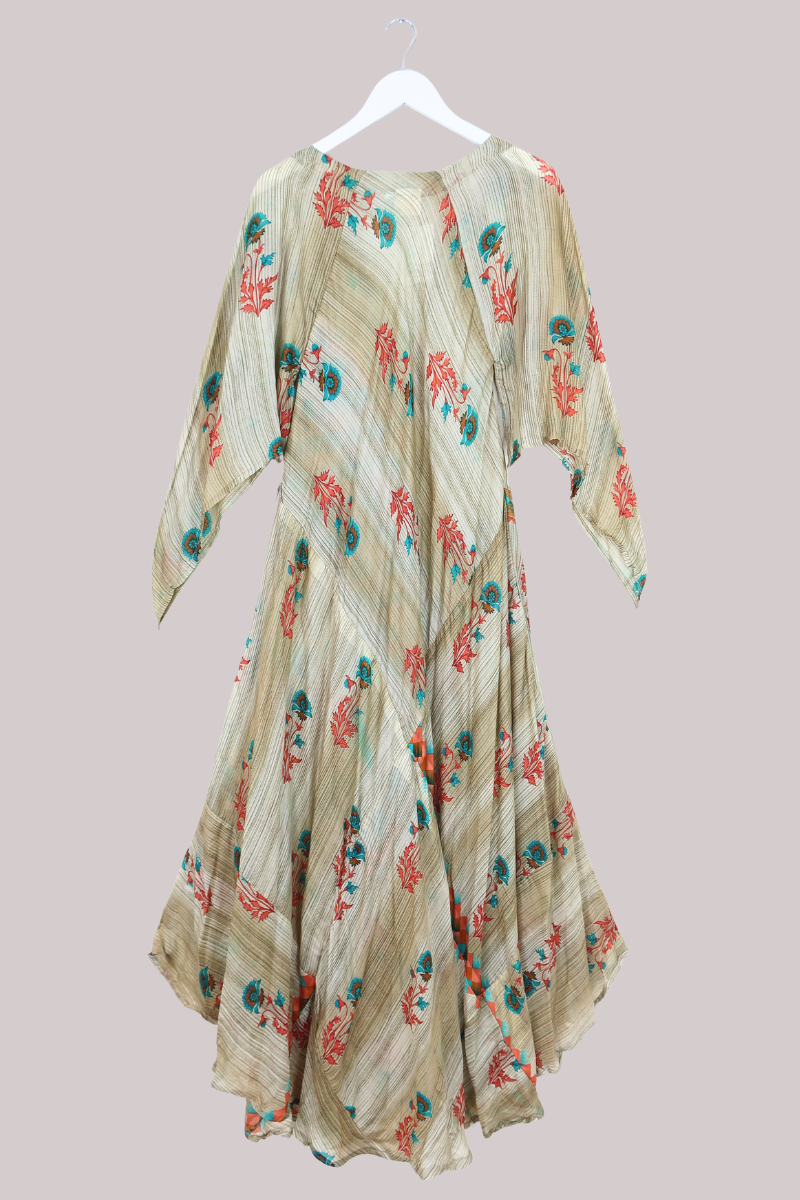 Goddess Pure Silk Dress - Oat Abstract Flowers - Size M/L
