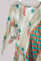 Goddess Pure Silk Dress - Oat Abstract Flowers - Size M/L