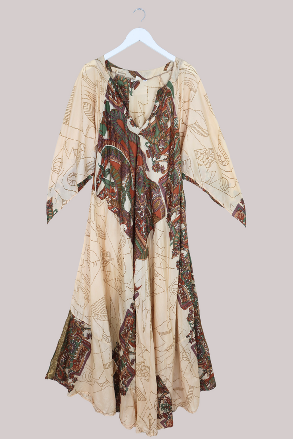 Goddess Pure Silk Dress - Champagne Line Art - Size L