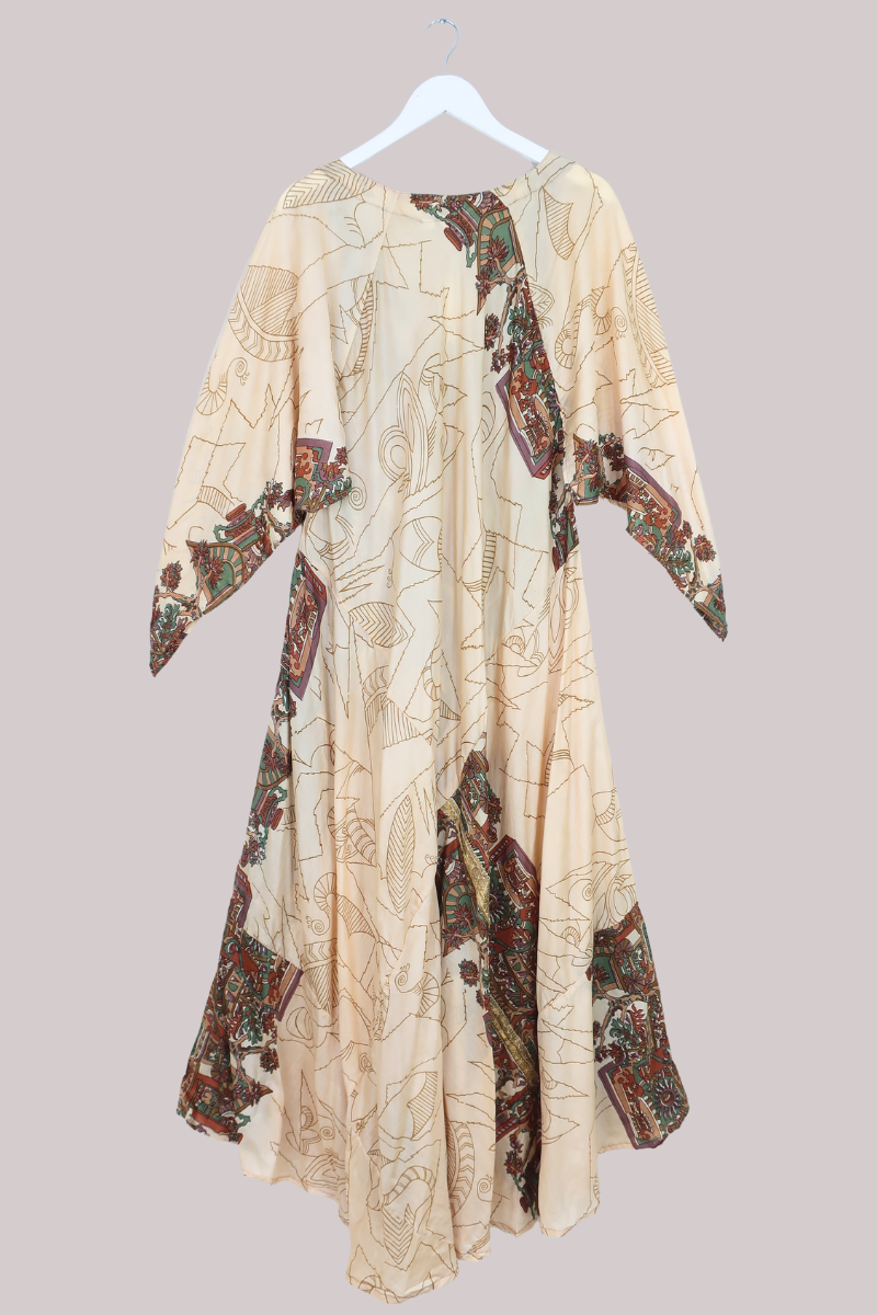 Goddess Pure Silk Dress - Champagne Line Art - Size L
