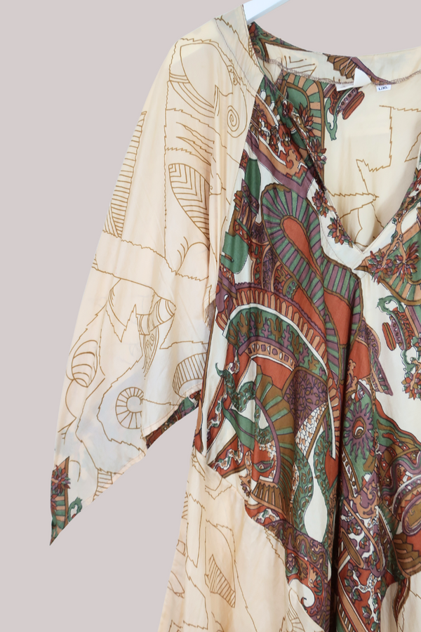 Goddess Pure Silk Dress - Champagne Line Art - Size L