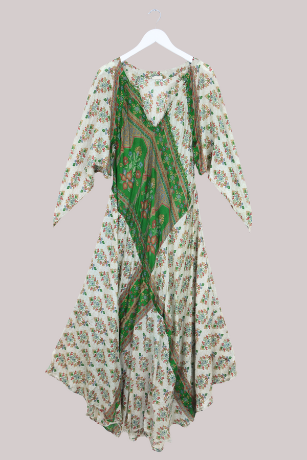 Goddess Pure Silk Dress - Grassy Fields - Size L