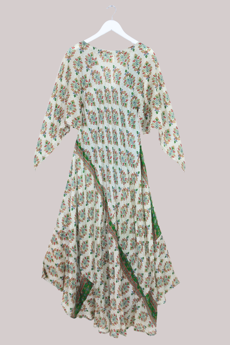 Goddess Pure Silk Dress - Grassy Fields - Size L