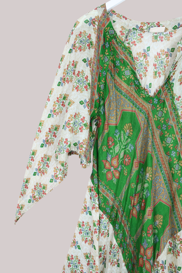 Goddess Pure Silk Dress - Grassy Fields - Size L