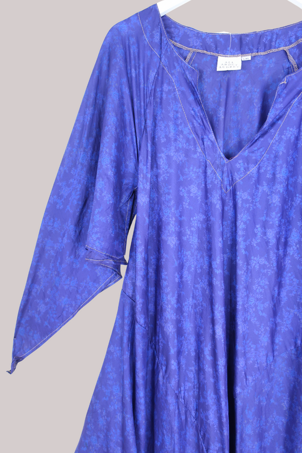 Goddess Pure Silk Dress - Marine Trench Blue - Size L