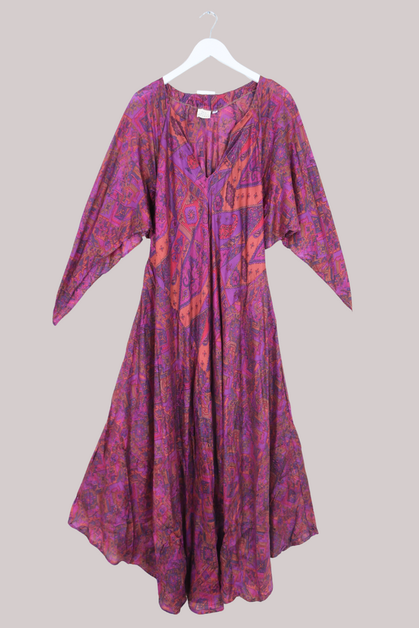 Goddess Pure Silk Dress - Vibrant Magenta Patchwork - Size M/L