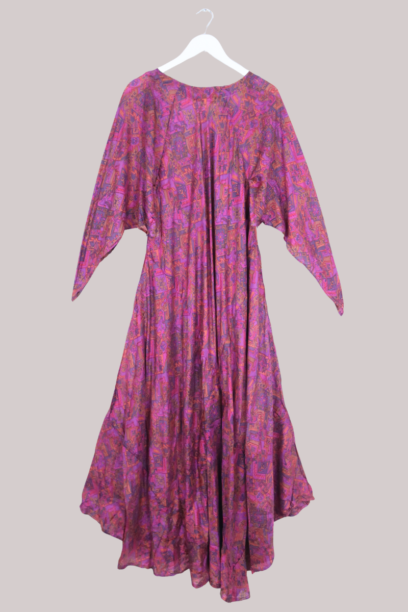 Goddess Pure Silk Dress - Vibrant Magenta Patchwork - Size M/L