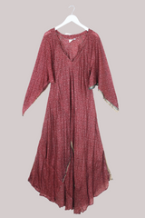 Goddess Pure Silk Dress - Garnet Red Floral Paisley - Size L/XL