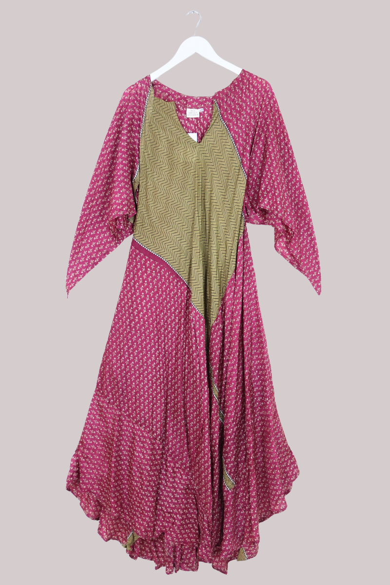 Goddess Pure Silk Dress - Plum Purple Daisy Hills - Size L