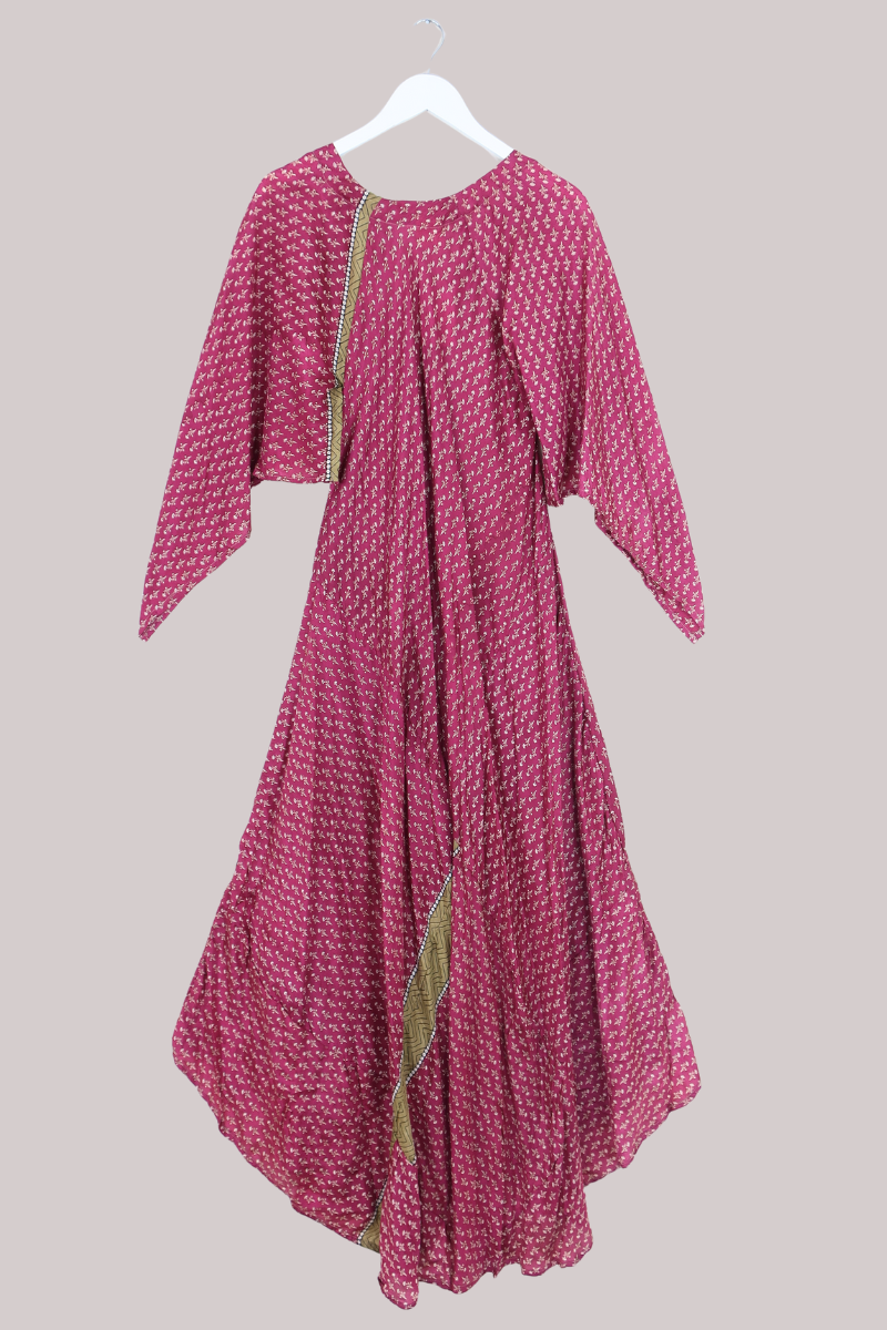 Goddess Pure Silk Dress - Plum Purple Daisy Hills - Size L