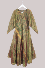 Goddess Pure Silk Dress - Iridescent Gold Paisley - Size S