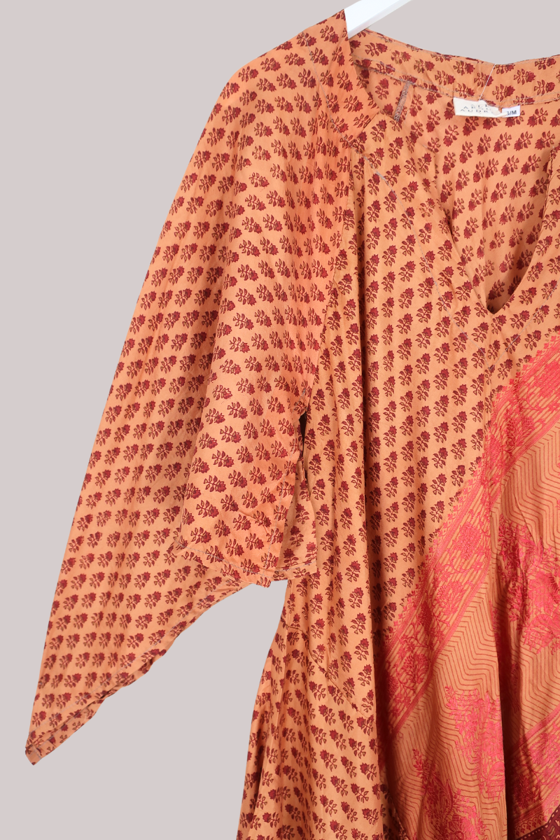 Goddess Pure Silk Dress - Embroidered Desert Flowers - Size M/L