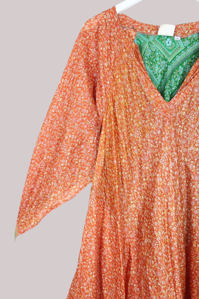 Goddess Pure Silk Dress - Spring Amber Floral - Size M/L