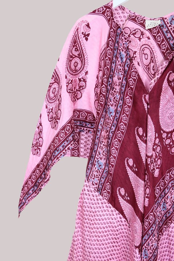 Goddess Pure Silk Dress - Sweet Pink Paisley - Size XXL